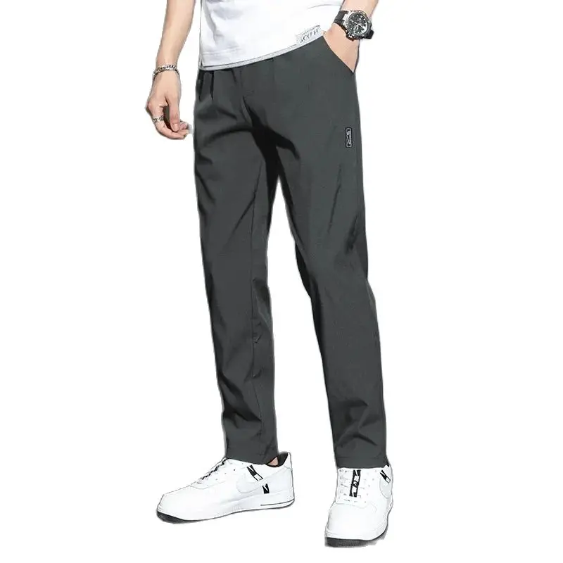 Summer men's ice silk quick drying casual pants slim fit Korean version ice silk pants sports pants straight tube quick drying p