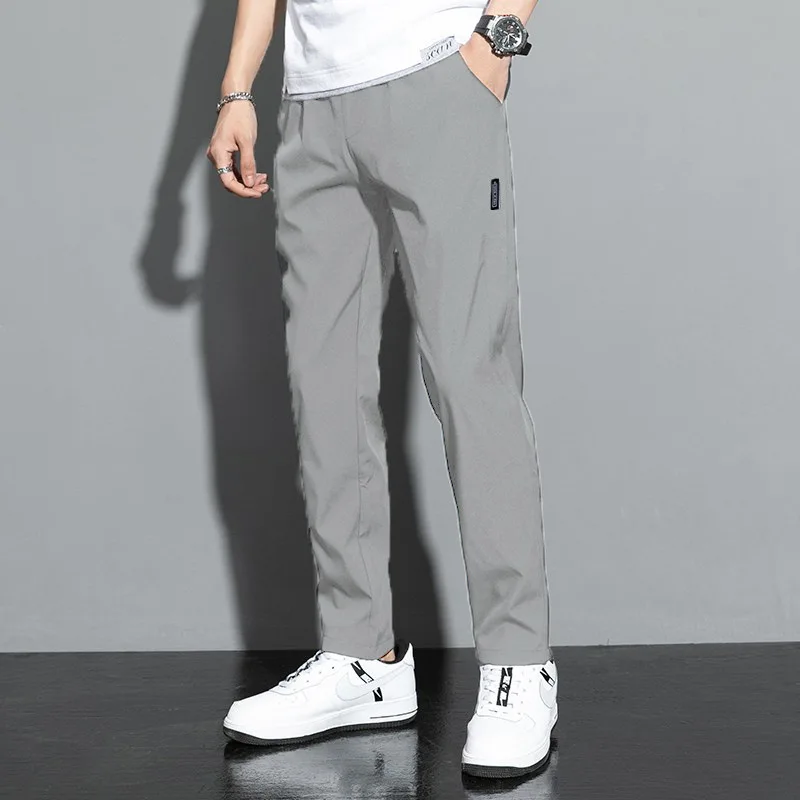 Summer men's ice silk quick drying casual pants slim fit Korean version ice silk pants sports pants straight tube quick drying p