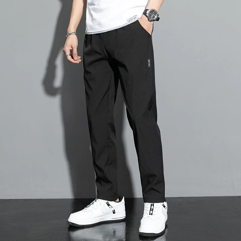 Summer men's ice silk quick drying casual pants slim fit Korean version ice silk pants sports pants straight tube quick drying p