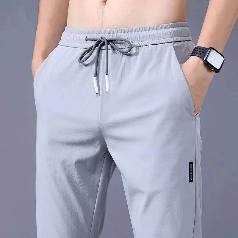 Summer men's ice silk quick drying casual pants slim fit Korean version ice silk pants sports pants straight tube quick drying p