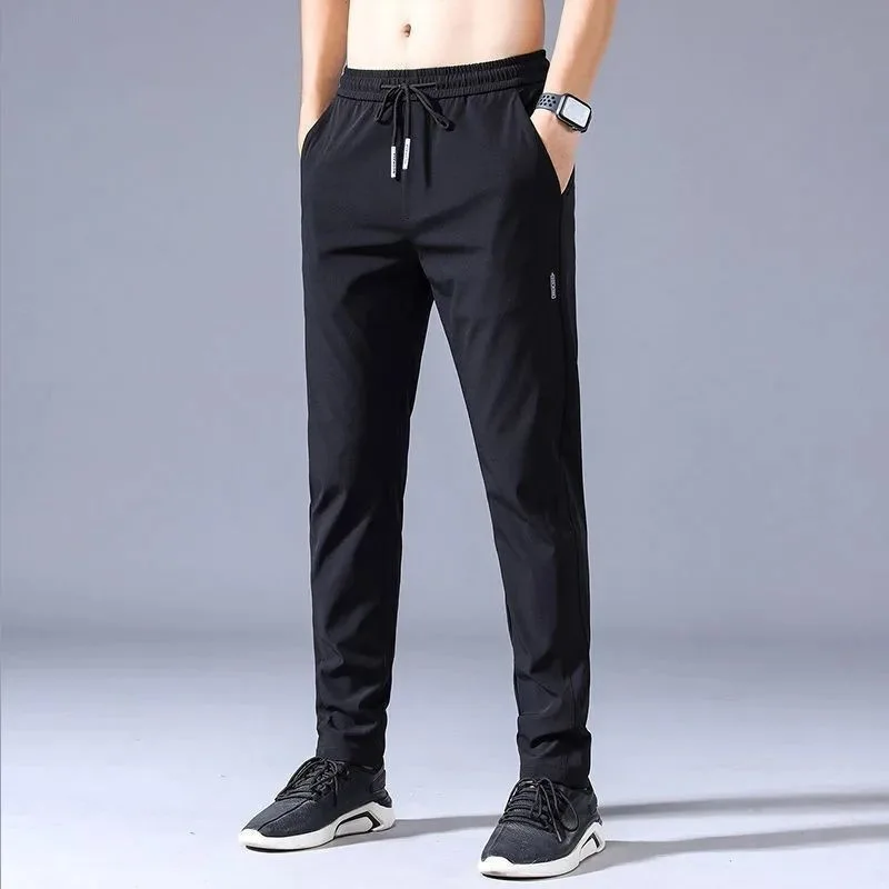 Summer men's ice silk quick drying casual pants slim fit Korean version ice silk pants sports pants straight tube quick drying p