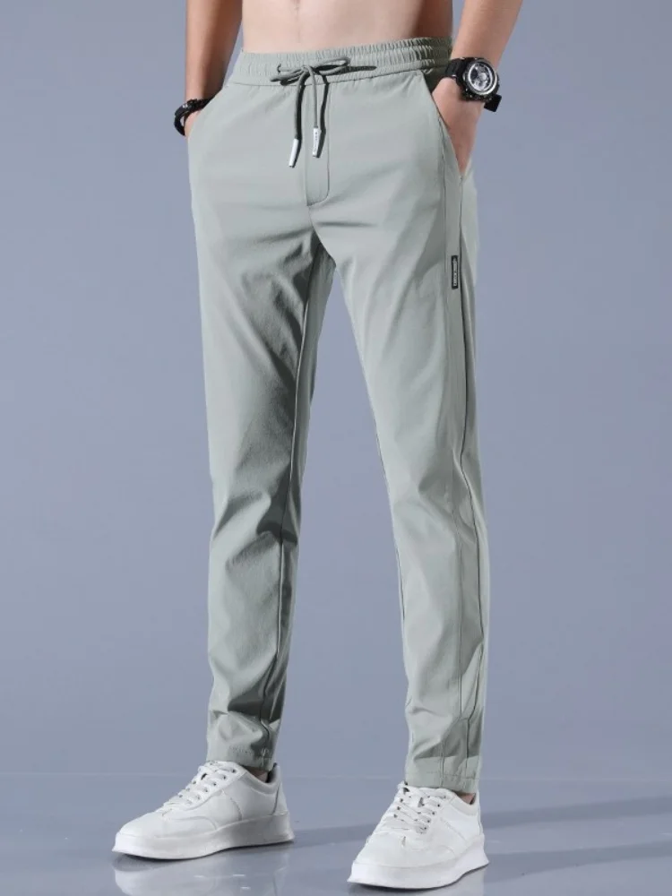 Summer men's ice silk quick drying casual pants slim fit Korean version ice silk pants sports pants straight tube quick drying p