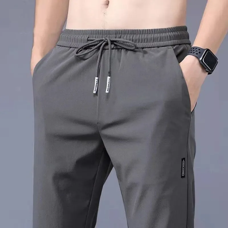 Summer men's ice silk quick drying casual pants slim fit Korean version ice silk pants sports pants straight tube quick drying p