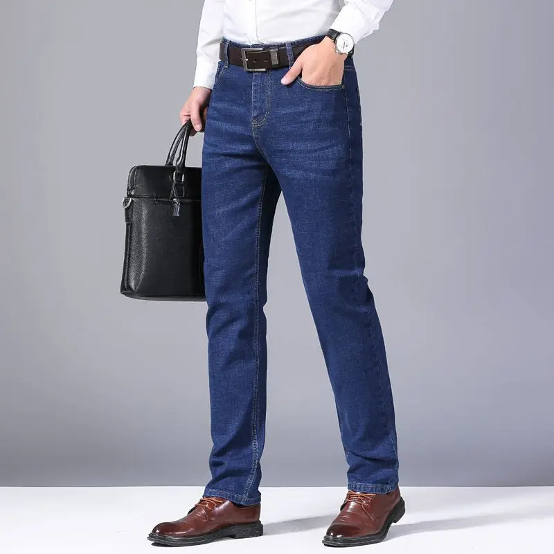 Men Fashion Straight Jeans Men 2025 New Stretch Slim Fit Pants Comfortable Soft Business Denim Trousers Male Brand Clothing
