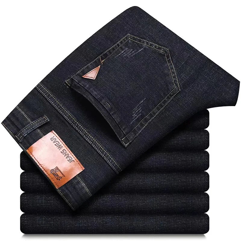 Men Fashion Straight Jeans Men 2025 New Stretch Slim Fit Pants Comfortable Soft Business Denim Trousers Male Brand Clothing