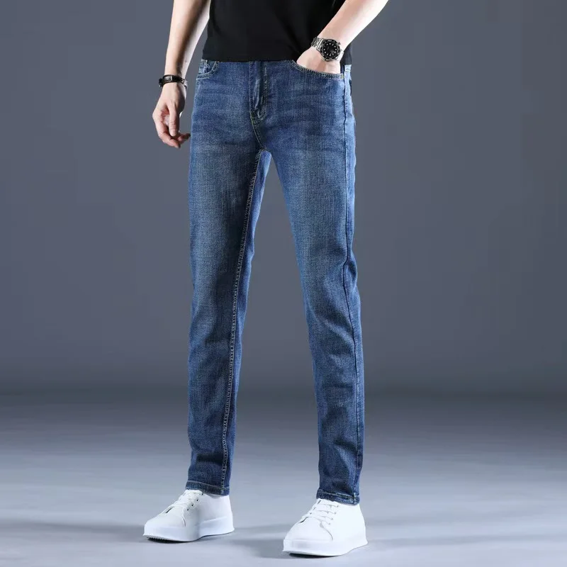 Men Fashion Straight Jeans Men 2025 New Stretch Slim Fit Pants Comfortable Soft Business Denim Trousers Male Brand Clothing