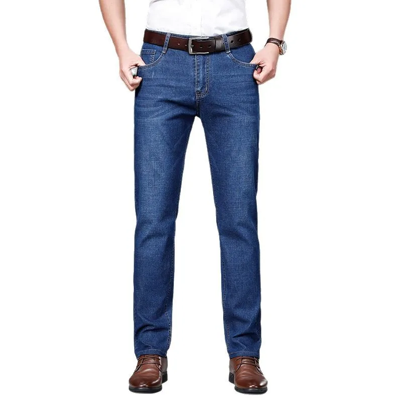 Men Fashion Straight Jeans Men 2025 New Stretch Slim Fit Pants Comfortable Soft Business Denim Trousers Male Brand Clothing