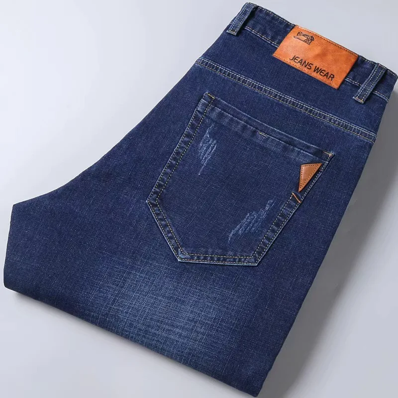 Men Fashion Straight Jeans Men 2025 New Stretch Slim Fit Pants Comfortable Soft Business Denim Trousers Male Brand Clothing