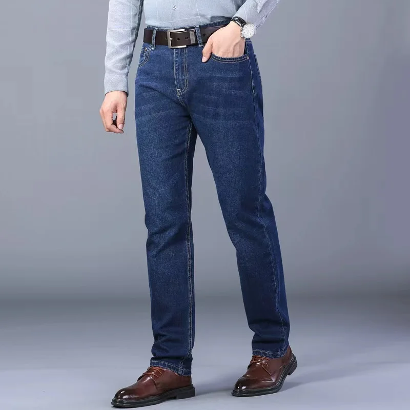 Men Fashion Straight Jeans Men 2025 New Stretch Slim Fit Pants Comfortable Soft Business Denim Trousers Male Brand Clothing