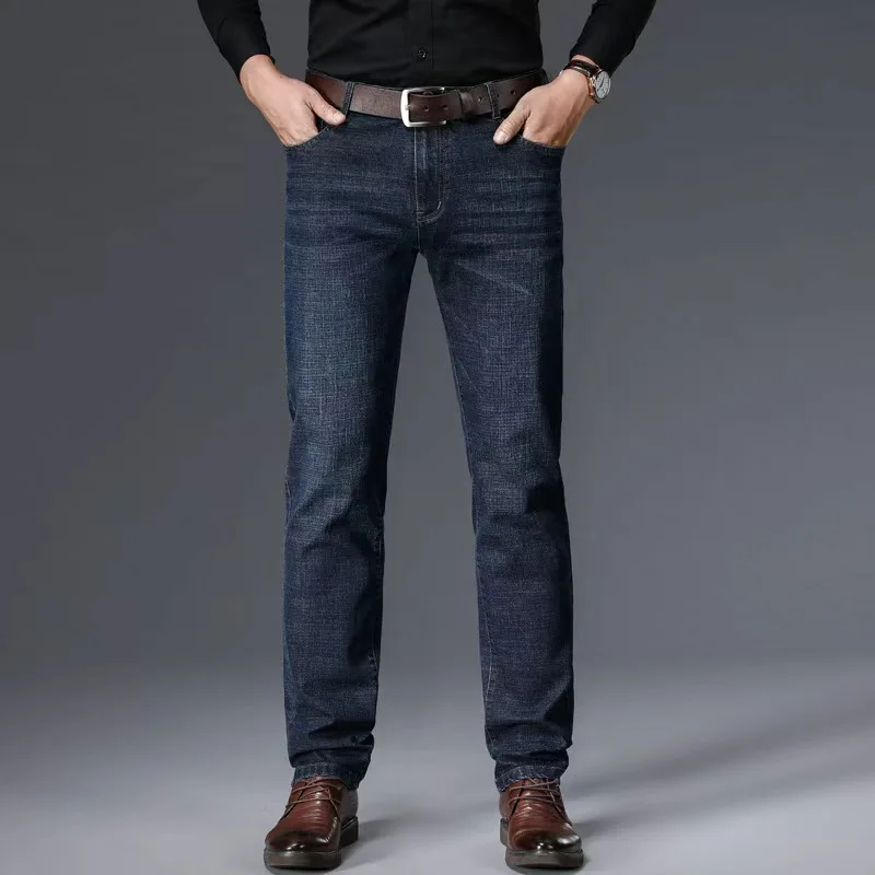 Men Fashion Straight Jeans Men 2025 New Stretch Slim Fit Pants Comfortable Soft Business Denim Trousers Male Brand Clothing