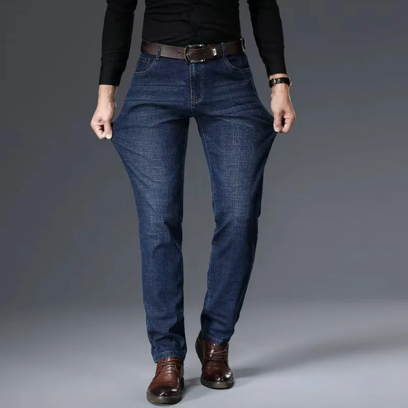 Men Fashion Straight Jeans Men 2025 New Stretch Slim Fit Pants Comfortable Soft Business Denim Trousers Male Brand Clothing