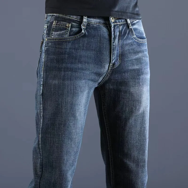 Men Fashion Straight Jeans Men 2025 New Stretch Slim Fit Pants Comfortable Soft Business Denim Trousers Male Brand Clothing
