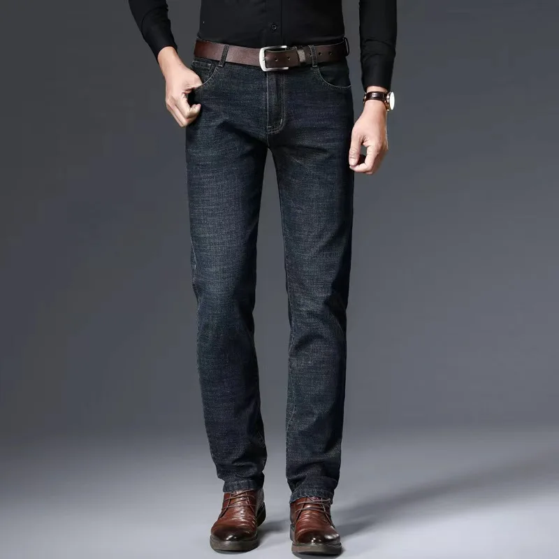 Men Fashion Straight Jeans Men 2025 New Stretch Slim Fit Pants Comfortable Soft Business Denim Trousers Male Brand Clothing