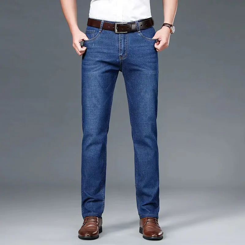 Men Fashion Straight Jeans Men 2025 New Stretch Slim Fit Pants Comfortable Soft Business Denim Trousers Male Brand Clothing
