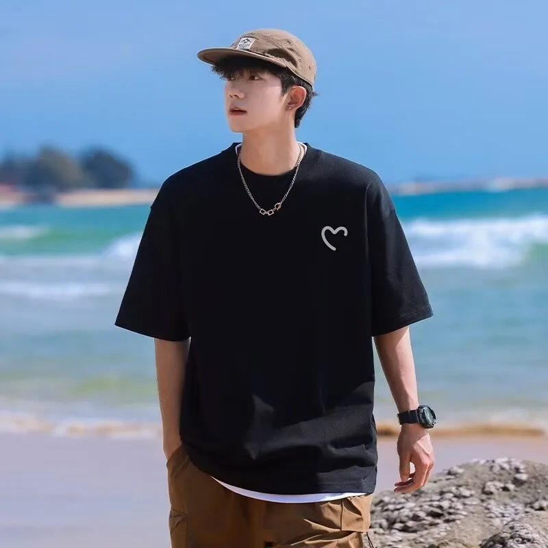 M-8XL Summer Men's Oversized T-shirt Simple Love Printed T-shirt Suitable for Both Men and Women