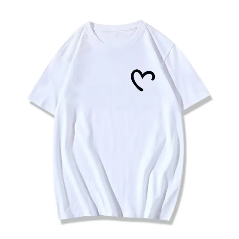 M-8XL Summer Men's Oversized T-shirt Simple Love Printed T-shirt Suitable for Both Men and Women