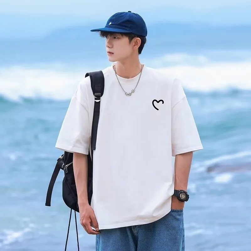 M-8XL Summer Men's Oversized T-shirt Simple Love Printed T-shirt Suitable for Both Men and Women