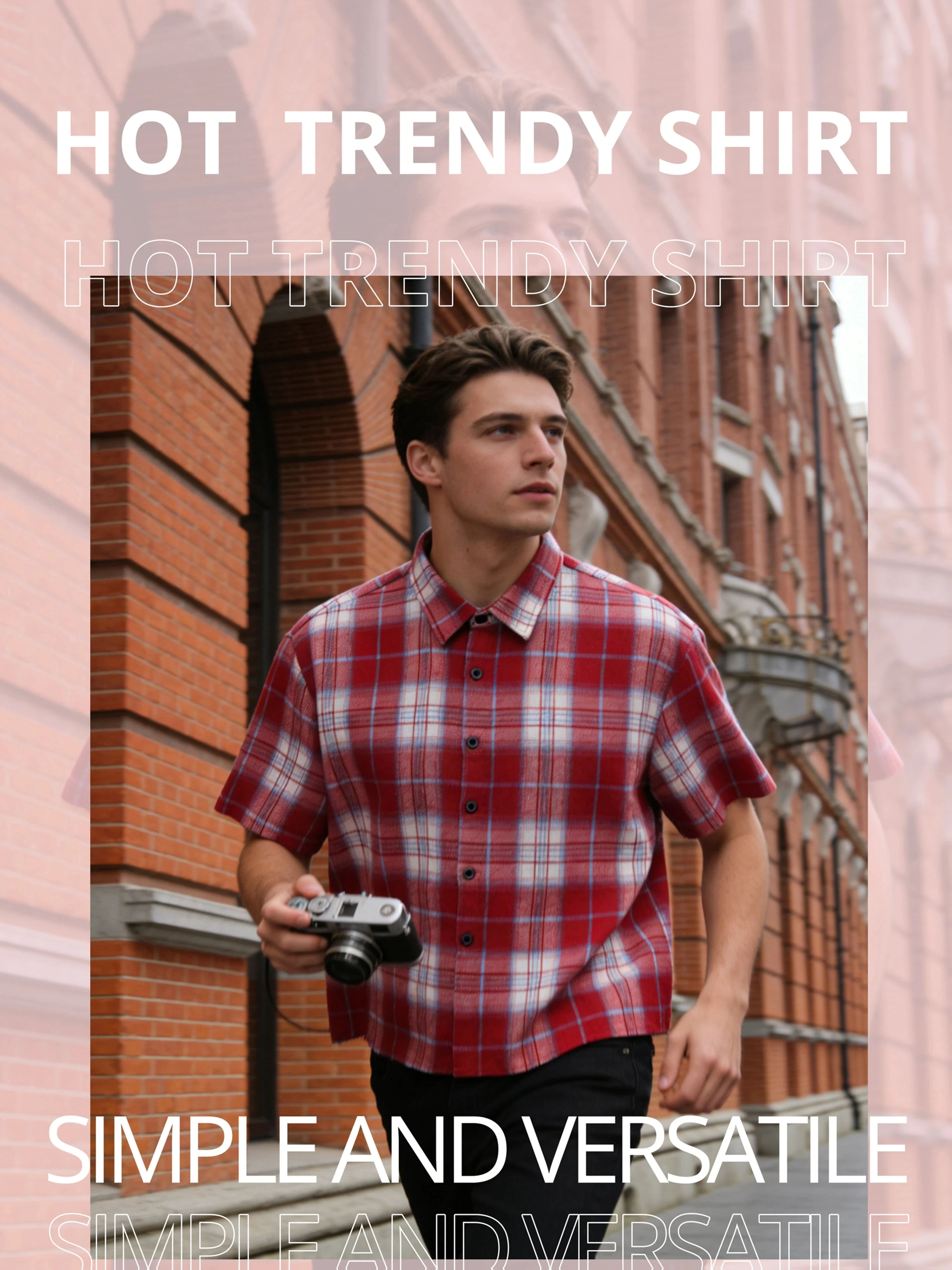 Mens Oversized Checkered Short Sleeve Shirts, Classic Black White Grid Plaid Lapel Casual Button Up Shirt Hip Hop Vintage Daily