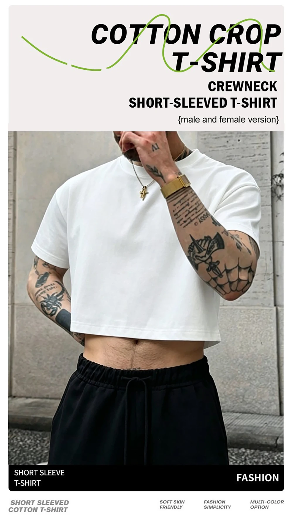 S-3XL New Solid Short Sleeve Mens Black White Crop Top Casual Loose T-Shirt Street Sport Tops Summer Cotton Trendy Clothing
