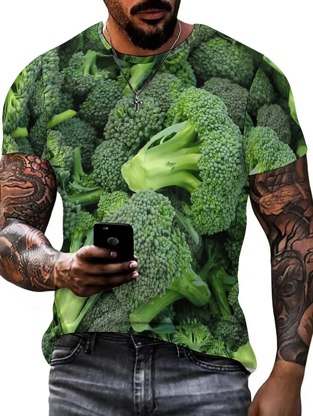 Funny Men's T-Shirt Watermelon Graphic Tee Fruit 3D Print O-Neck Short Sleeve Loose Big Belly Illusion Novelty Casual Top