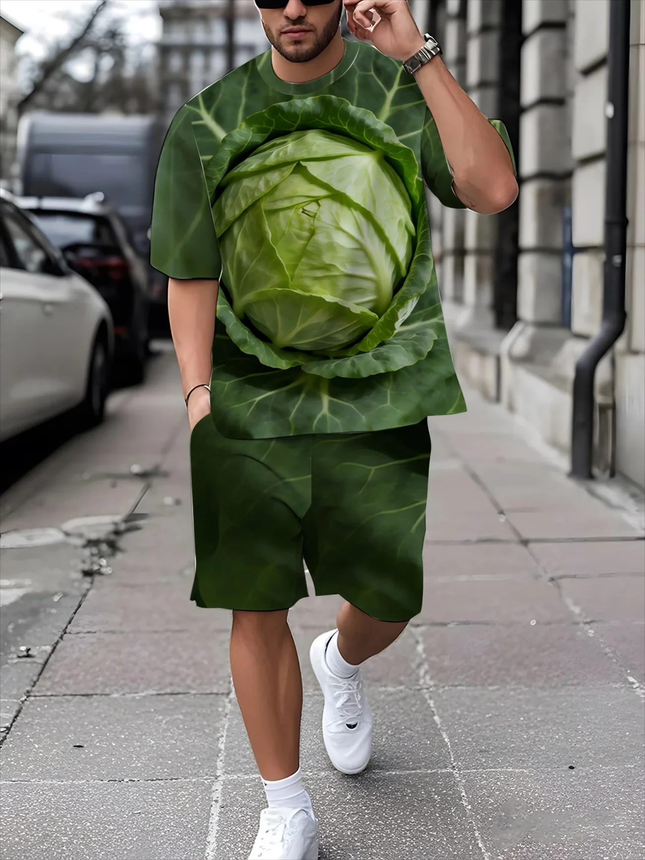 Funny Men's T-Shirt Watermelon Graphic Tee Fruit 3D Print O-Neck Short Sleeve Loose Big Belly Illusion Novelty Casual Top