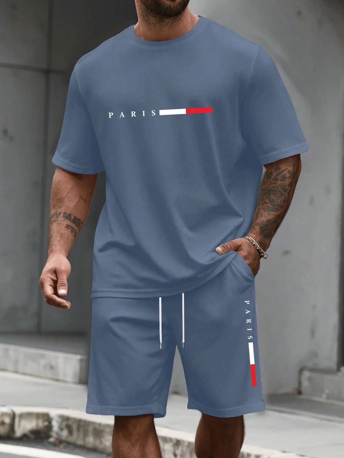Men's Tracksuit 2 Piece O-neck Short Sleeve Shirt Shorts Set Men's Running Suit Plus Size T Shirts Man Clothing Summer T-shirt