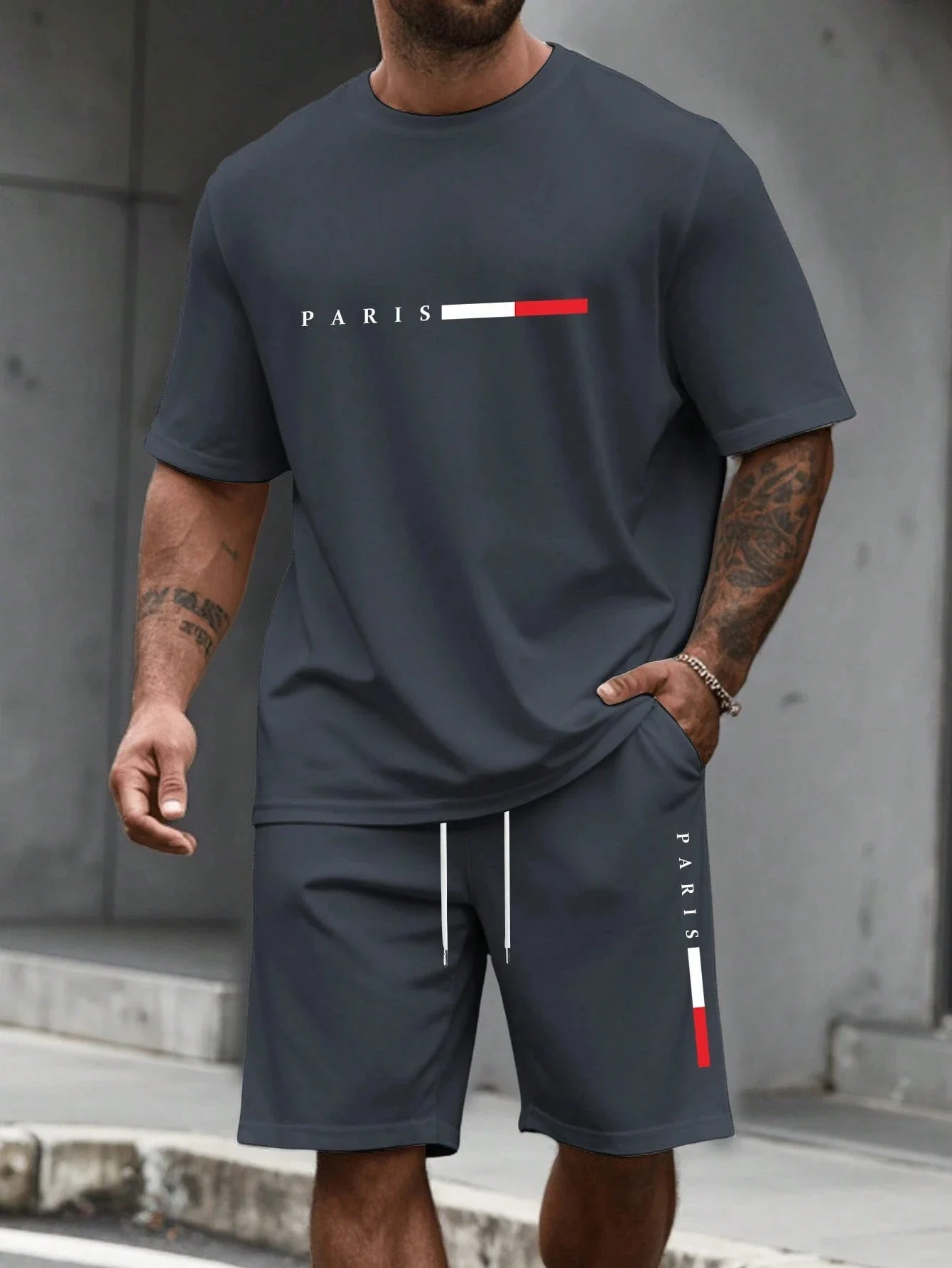Men's Tracksuit 2 Piece O-neck Short Sleeve Shirt Shorts Set Men's Running Suit Plus Size T Shirts Man Clothing Summer T-shirt