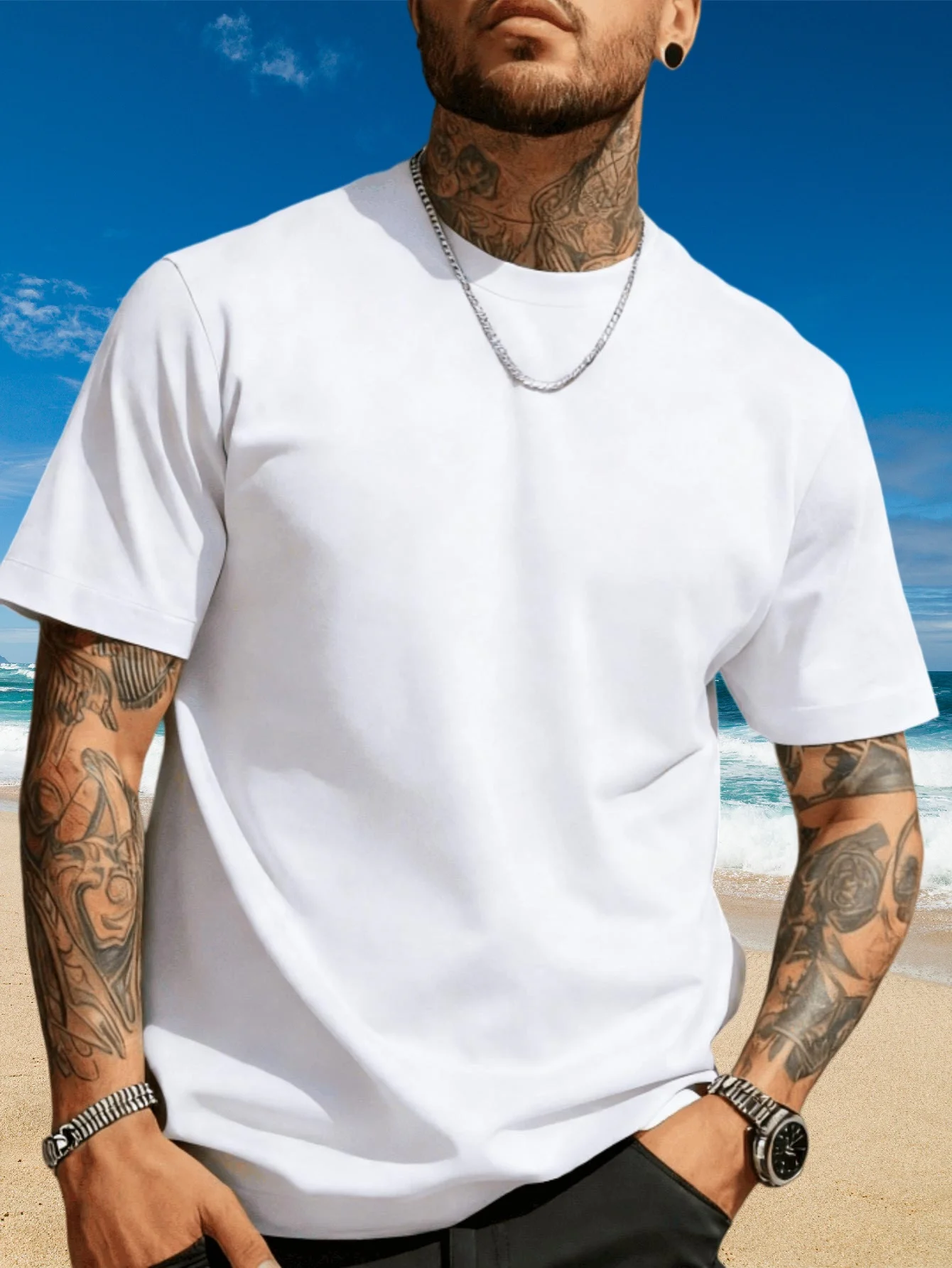 Minimalist and versatile basic style summer solid color short-sleeve shirt, simple round neck, loose and all-match top