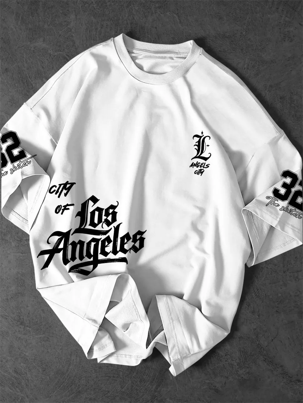 American Men's Summer Training Gothic Los Angeles Letter Printed Micro Elastic Breathable Round Neck Thsirt Outdoor Casual Top