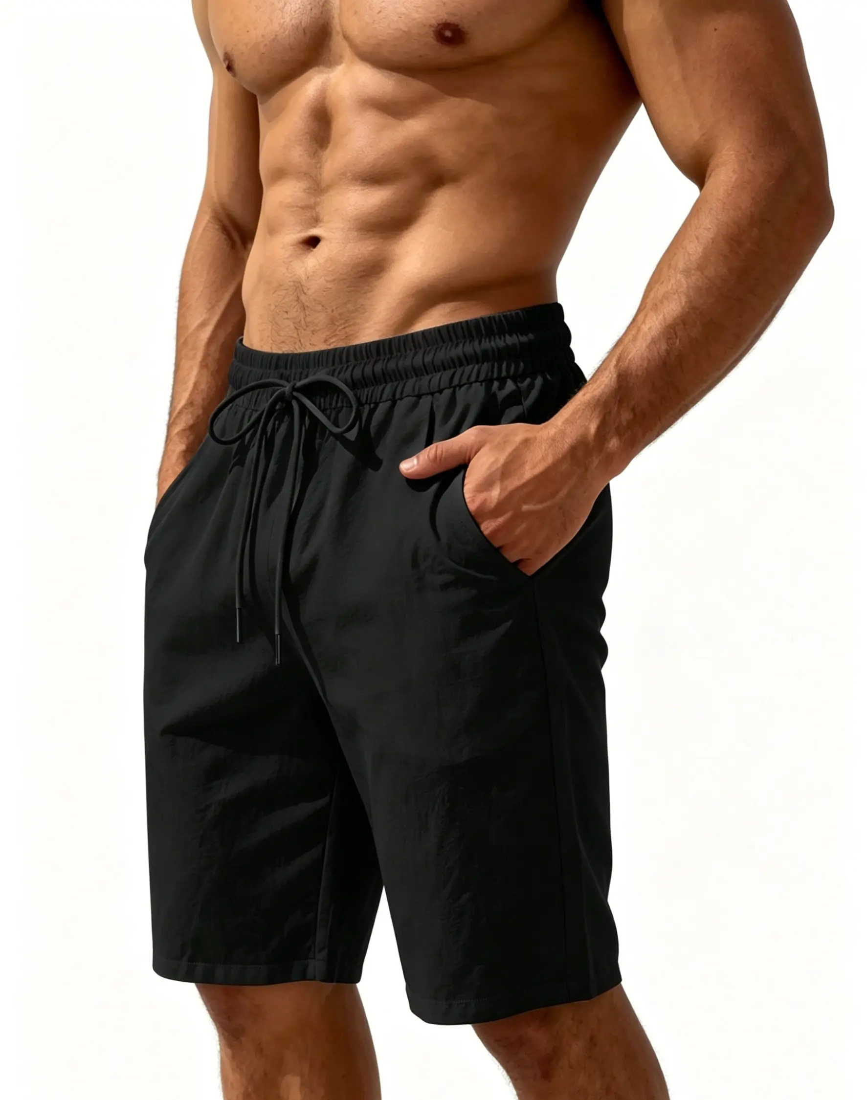 New Summer Mens Cotton Linen Casual Shorts Breathable Drawstring Loose Pocket Beach Daily Wear Short Pants