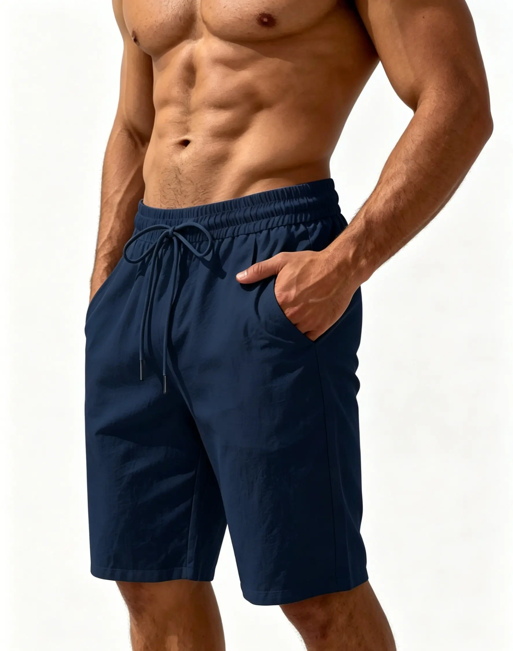 New Summer Mens Cotton Linen Casual Shorts Breathable Drawstring Loose Pocket Beach Daily Wear Short Pants