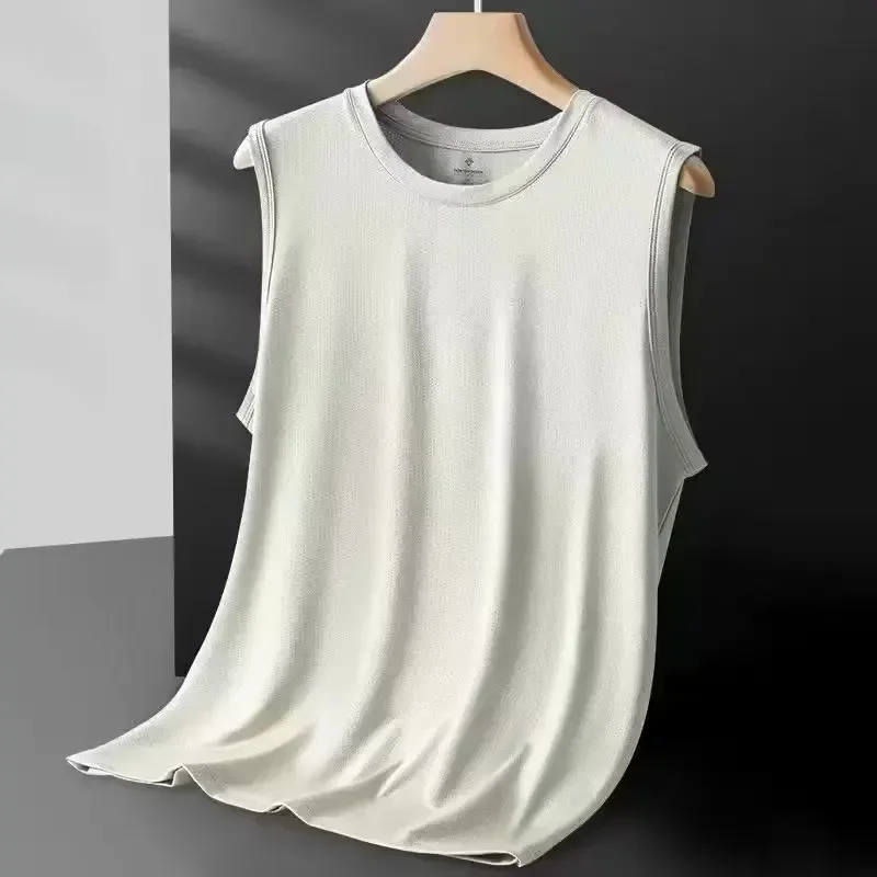 2026 Men's Ice Silk Mesh Vest Lightweight Sports Summer Wear Sleeveless T-shirt Tank Top Casual Fashion Outerwear
