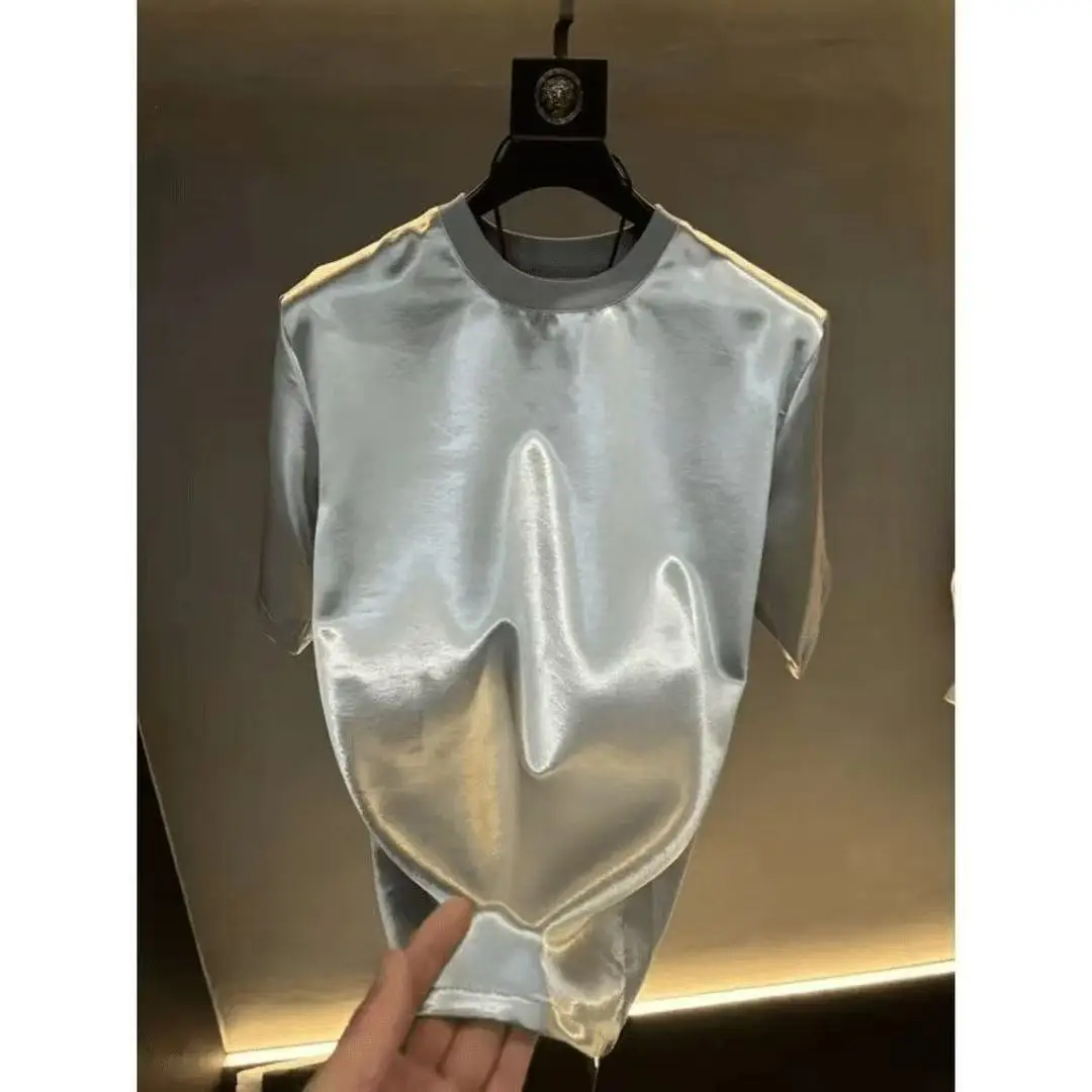 Summer Acetate Satin Men's T-shirt Lightweight Shiny T-shirts for Men Women Skin-Friendly Trendy Premium Beach Comfortable Shirt