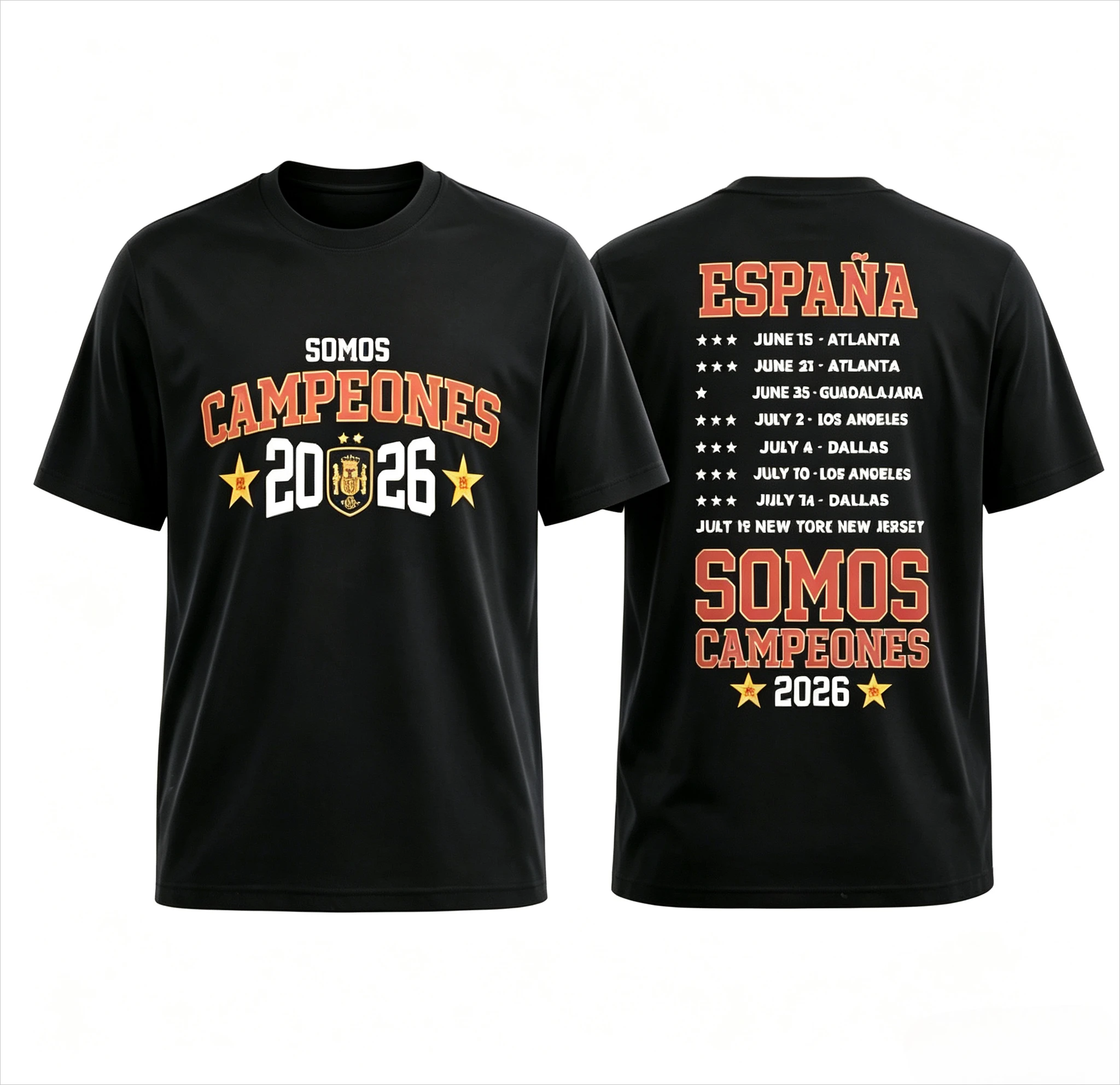 Spain National Football Team 2026 Champion Commemorative T-shirt Men Vintage Letter Print Casual Short Sleeve Tee Sports Fans
