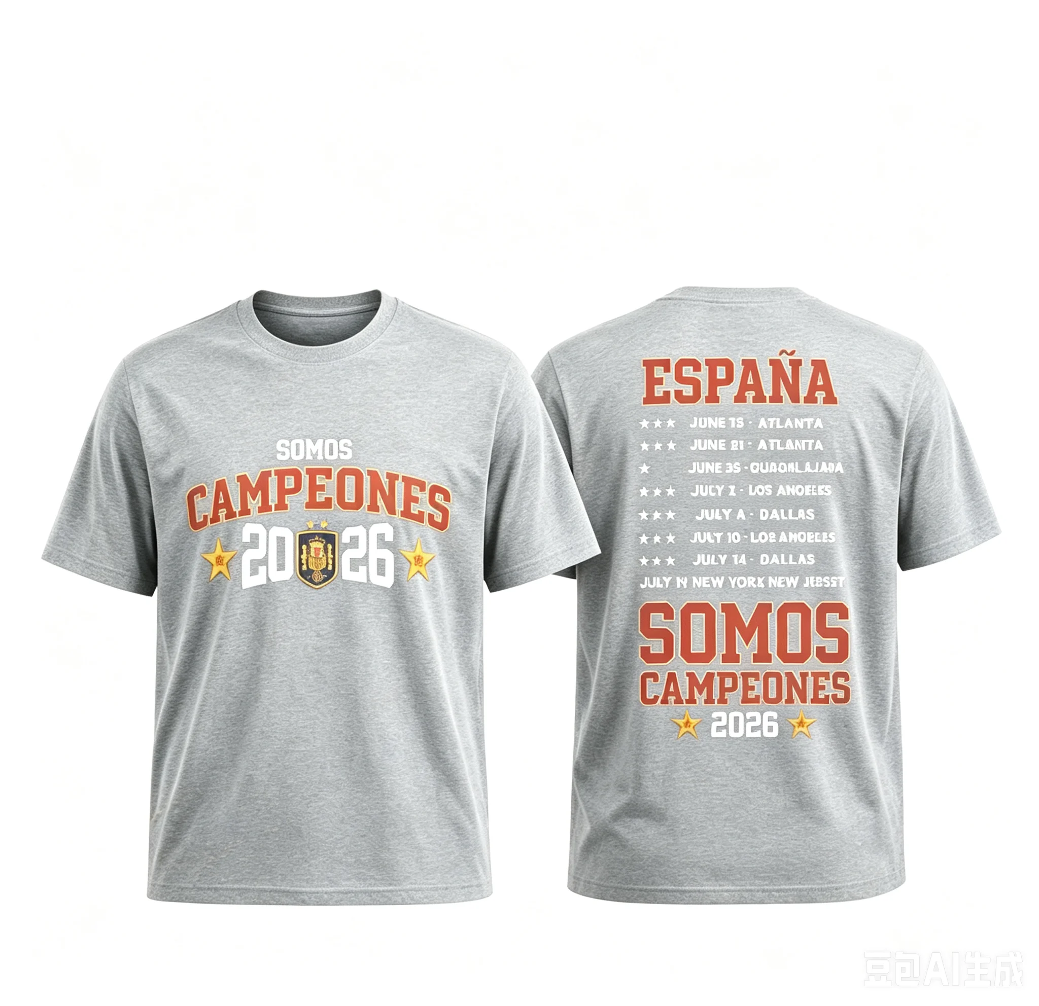 Spain National Football Team 2026 Champion Commemorative T-shirt Men Vintage Letter Print Casual Short Sleeve Tee Sports Fans