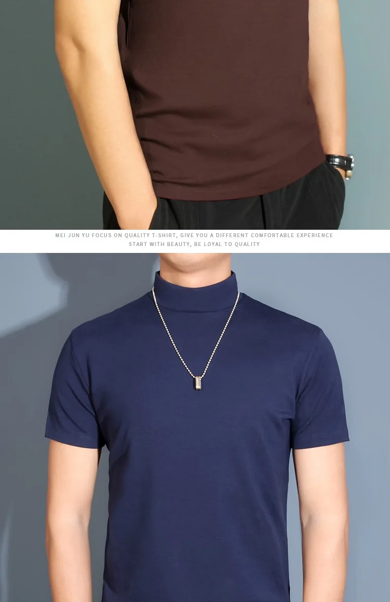 1pcs Thin New Men Half High Collar T shirts Short-sleeve Tee Fitness Joggers Bodybuilding Quick Dry tshirt Male Gym Clothes Tops