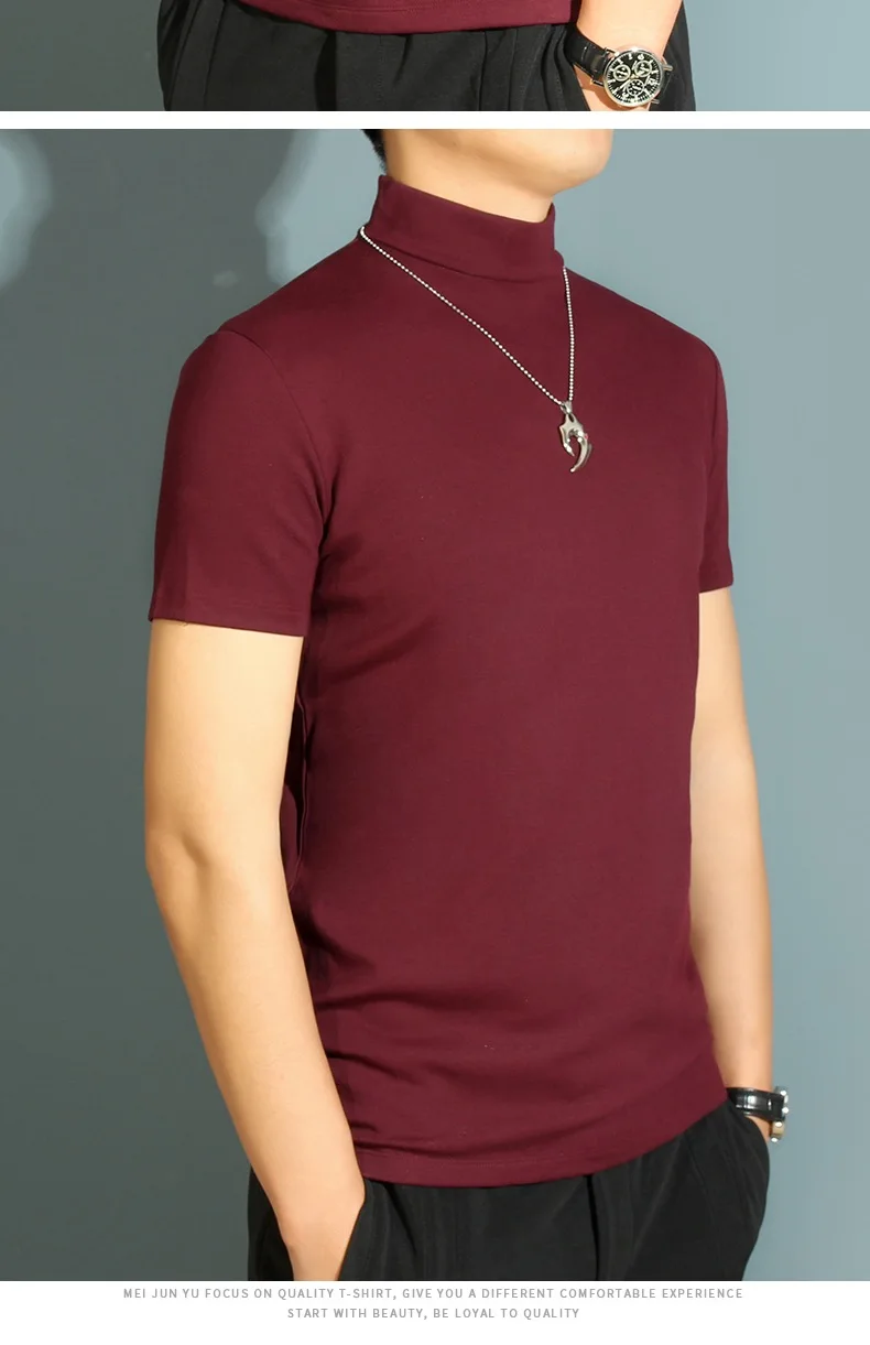 1pcs Thin New Men Half High Collar T shirts Short-sleeve Tee Fitness Joggers Bodybuilding Quick Dry tshirt Male Gym Clothes Tops
