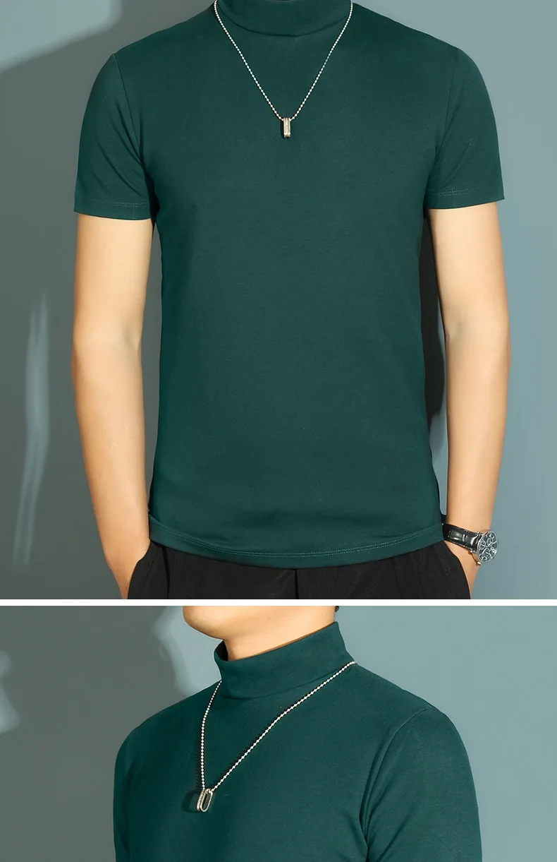 1pcs Thin New Men Half High Collar T shirts Short-sleeve Tee Fitness Joggers Bodybuilding Quick Dry tshirt Male Gym Clothes Tops
