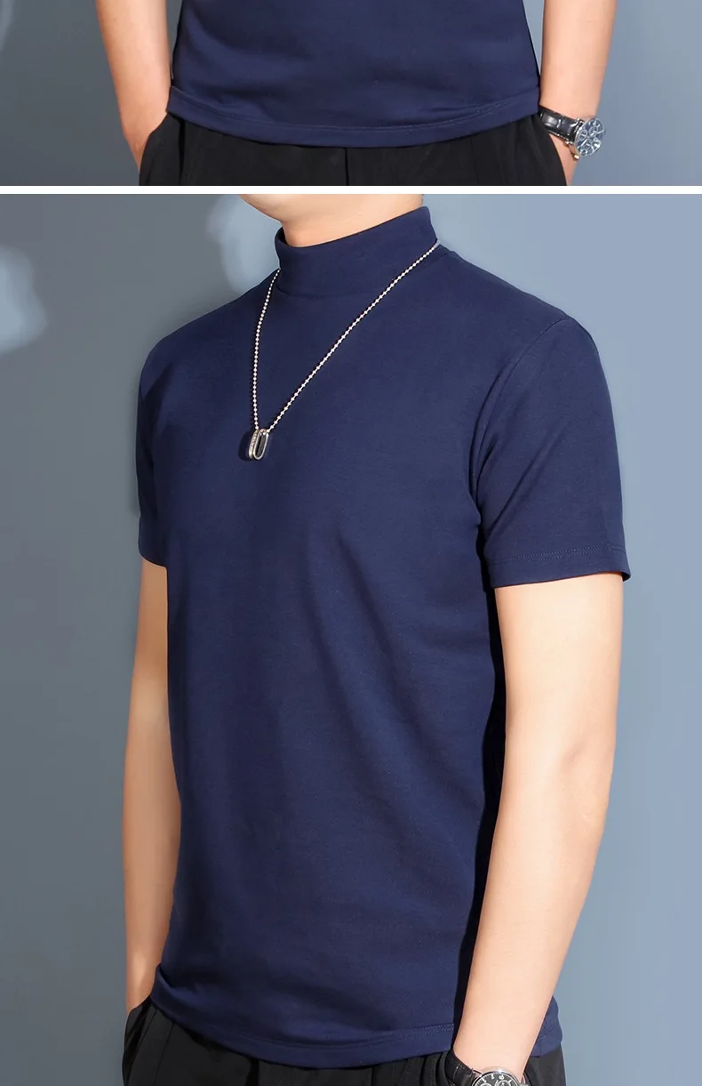 1pcs Thin New Men Half High Collar T shirts Short-sleeve Tee Fitness Joggers Bodybuilding Quick Dry tshirt Male Gym Clothes Tops