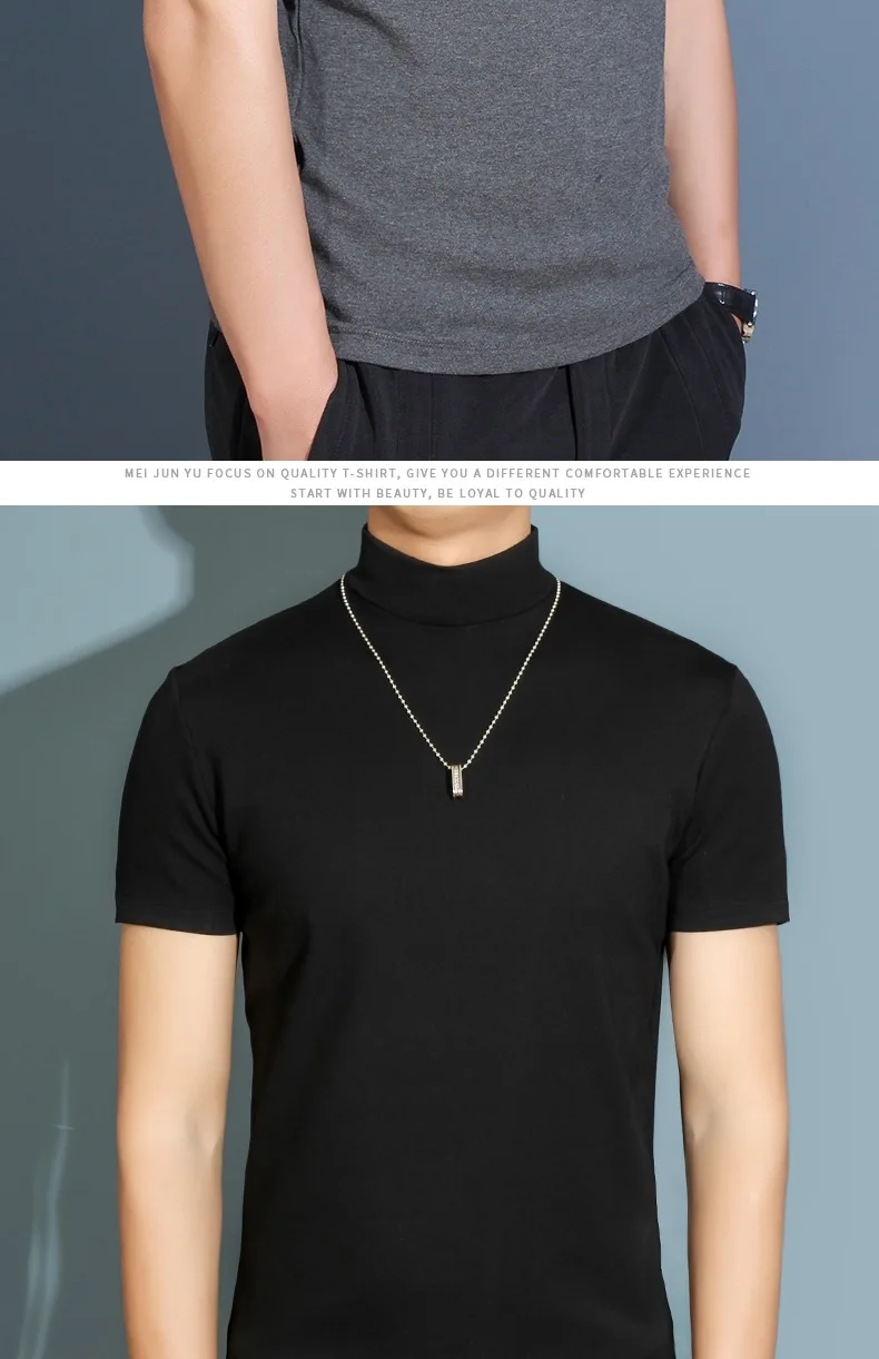 1pcs Thin New Men Half High Collar T shirts Short-sleeve Tee Fitness Joggers Bodybuilding Quick Dry tshirt Male Gym Clothes Tops