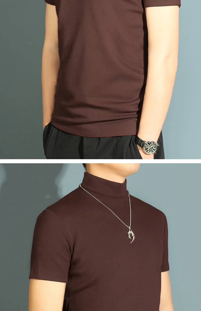 1pcs Thin New Men Half High Collar T shirts Short-sleeve Tee Fitness Joggers Bodybuilding Quick Dry tshirt Male Gym Clothes Tops