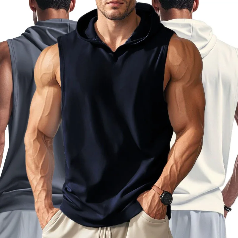 2025 Summer Men's Basketball Running Training Hooded Sleeveless Fitness Top Fashionable Loose Quick drying Sports Tank Top