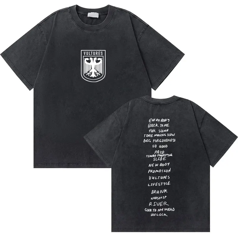 Washed Vintage Rapper Kanye West Graduation Bear Graphic T Shirt Men Pure Cotton T-shirt Men's Hip Hop Fashion Oversized Tshirt