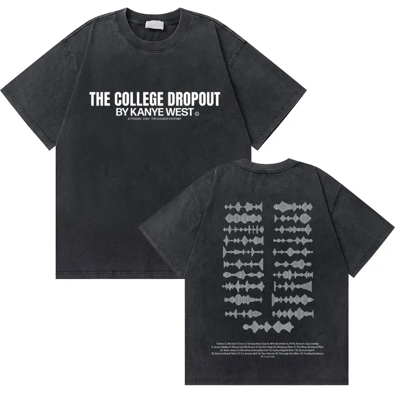 Washed Vintage Rapper Kanye West Graduation Bear Graphic T Shirt Men Pure Cotton T-shirt Men's Hip Hop Fashion Oversized Tshirt