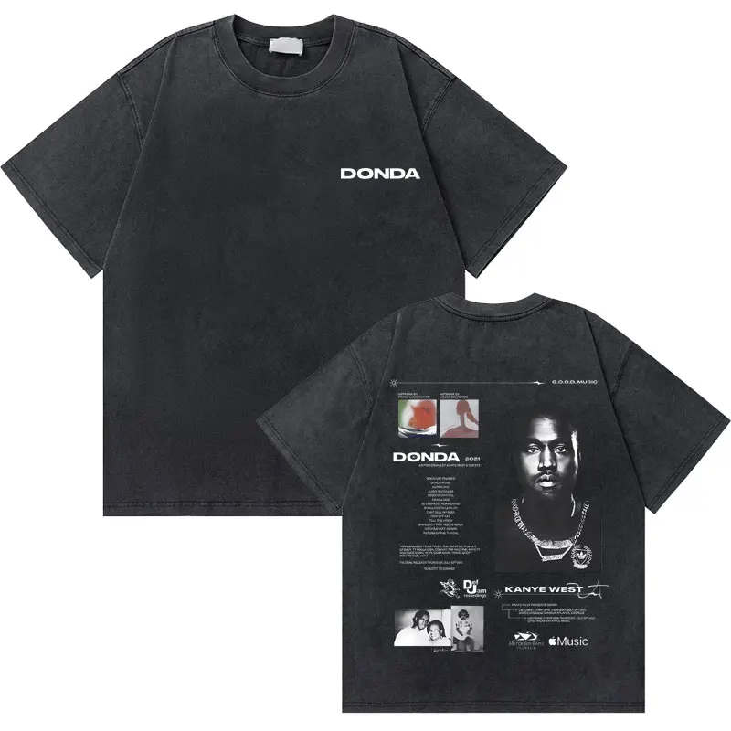 Washed Vintage Rapper Kanye West Graduation Bear Graphic T Shirt Men Pure Cotton T-shirt Men's Hip Hop Fashion Oversized Tshirt