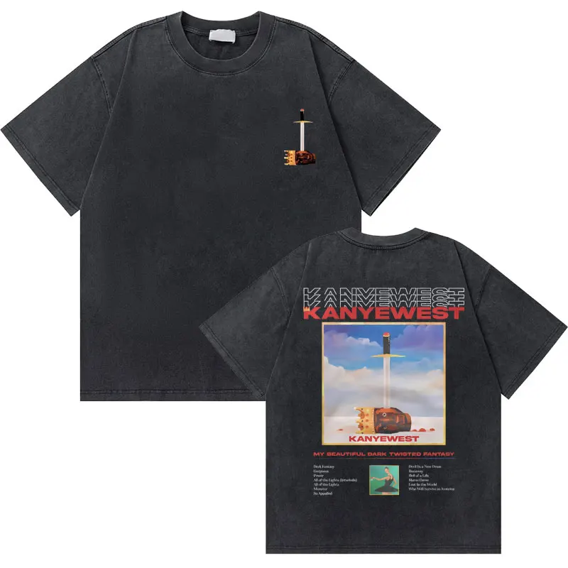 Washed Vintage Rapper Kanye West Graduation Bear Graphic T Shirt Men Pure Cotton T-shirt Men's Hip Hop Fashion Oversized Tshirt