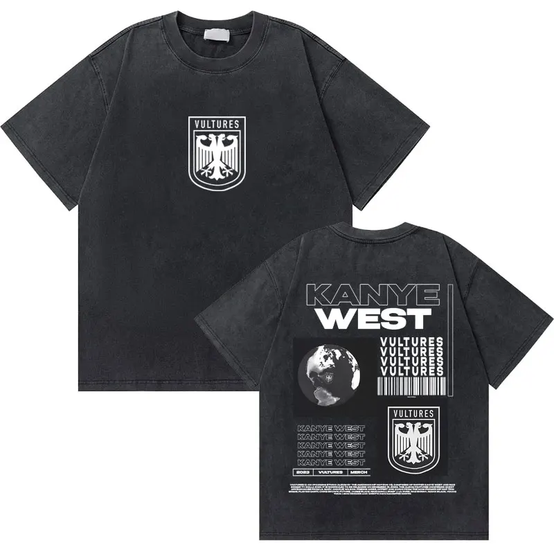 Washed Vintage Rapper Kanye West Graduation Bear Graphic T Shirt Men Pure Cotton T-shirt Men's Hip Hop Fashion Oversized Tshirt