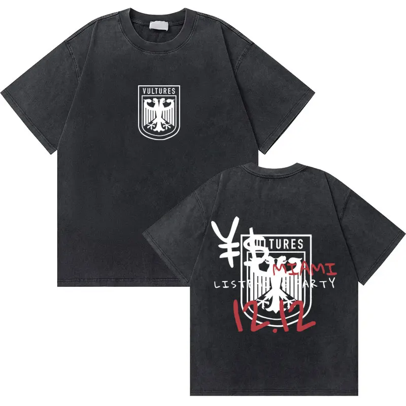 Washed Vintage Rapper Kanye West Graduation Bear Graphic T Shirt Men Pure Cotton T-shirt Men's Hip Hop Fashion Oversized Tshirt