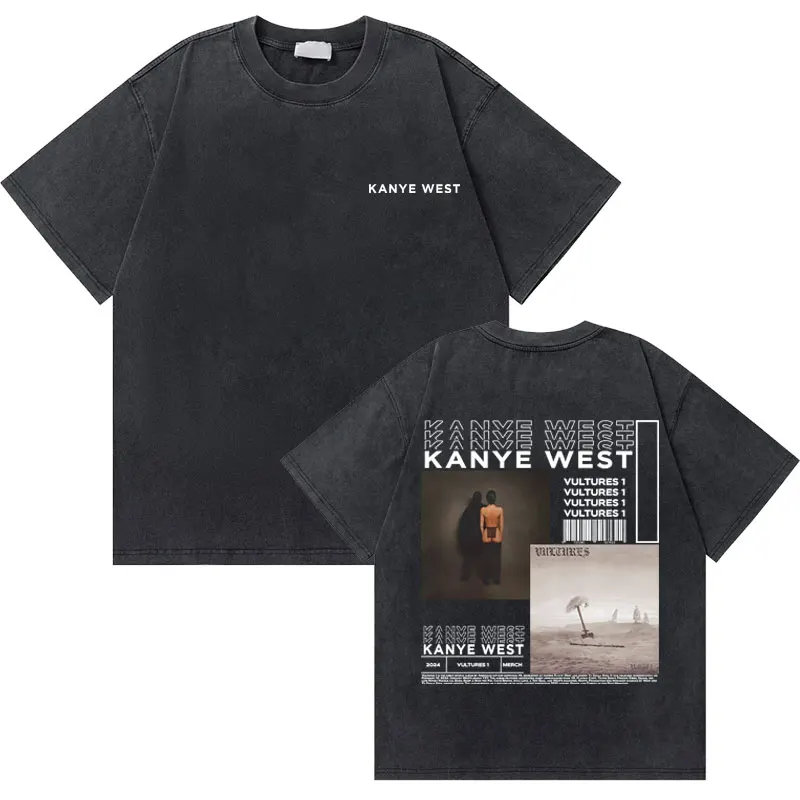 Washed Vintage Rapper Kanye West Graduation Bear Graphic T Shirt Men Pure Cotton T-shirt Men's Hip Hop Fashion Oversized Tshirt