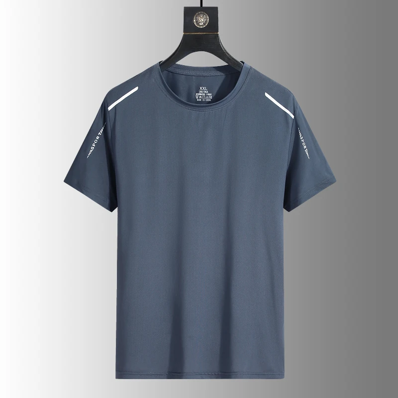 Men's Silk Ice Round Collar T-shirt, Simple Running Fitness Suit, Breathable Thin T-shirt, Quick Dry T-shirt, Summer